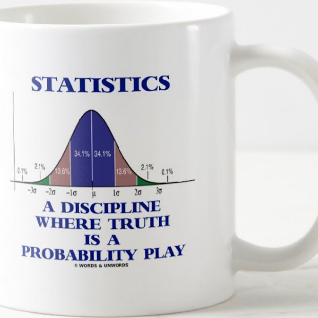 Statistik eine Disziplin, in der Wahrheit Wahrsche Tasse (Funny statistical discipline saying featuring bell curve/normal distribution curve)
