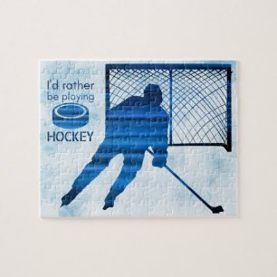Stattdessen spielen - blauer Hockeyspieler Puzzle