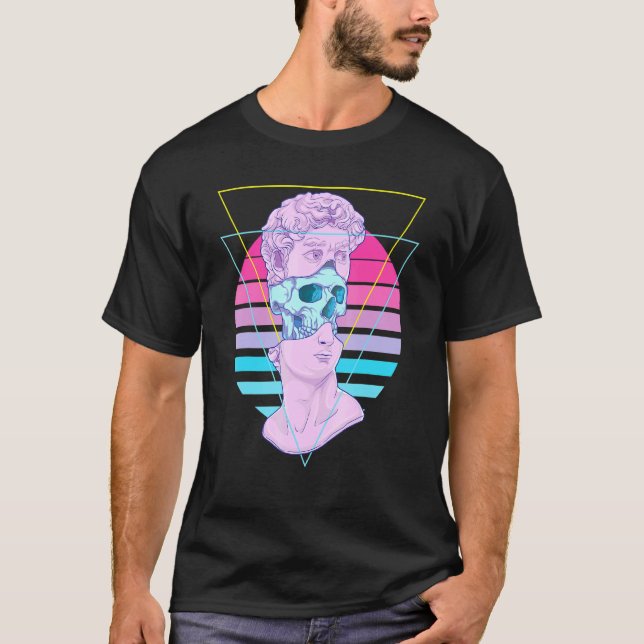 Statue David Bust Glitch Skull 80er Vaporwave Past T-Shirt (Vorderseite)