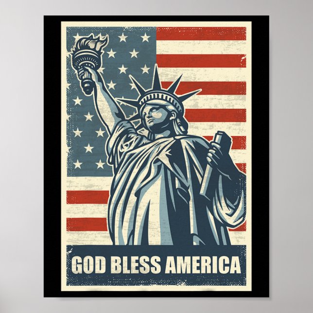 Statue der Freiheit Gott segne Amerika 4. Juli uns Poster (Vorne)