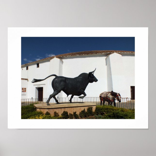 Statue des Bullen und des spanischen Pferdes Poster (Vorne)