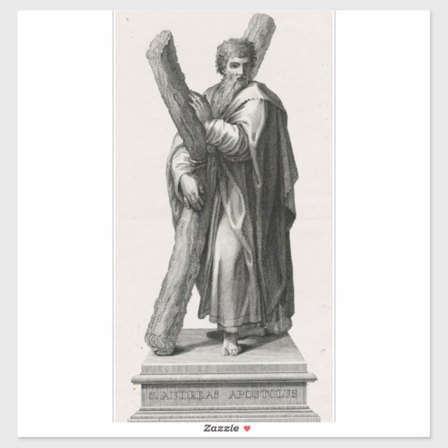 Statue des Heiligen Andreas Apostel mit Kreuz Aufkleber (Blatt)