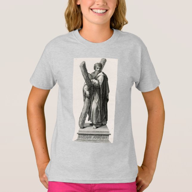 Statue des Heiligen Andreas Apostel mit Kreuz T-Shirt (Vorderseite)