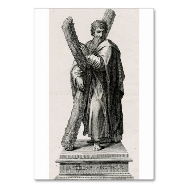 Statue des Heiligen Andreas Apostel mit Kreuz Tischnummer (Vorderseite)