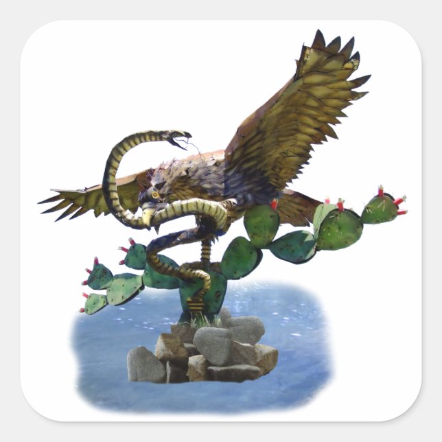 Statue des mexikanischen Wappens Quadratischer Aufkleber (Vorderseite)