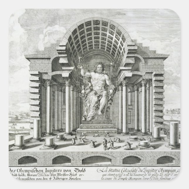 Statue des Olympischen Zeus, gemacht von Phidias i Quadratischer Aufkleber (Vorderseite)