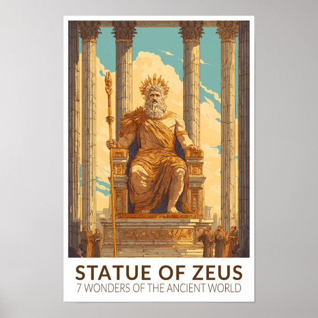Statue des Zeus Sieben Weltwunder Vintage Poster (Vorne)