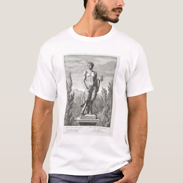 Statue eines Satyr, der eine Weintraube, Versa T-Shirt (Vorderseite)