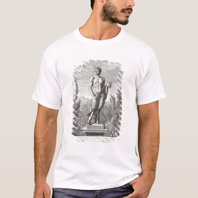 Statue eines Satyr, der eine Weintraube, Versa T-Shirt (Vorderseite)