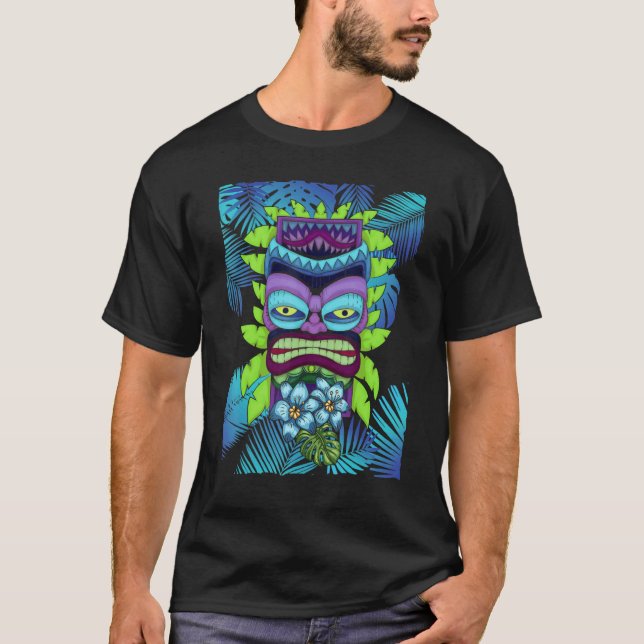 Statue Hawaiian Totem Tiki Maske Luau Tropischer F T-Shirt (Vorderseite)