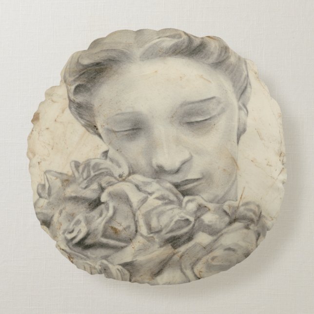 Statue im Garten I Rundes Kissen (Vorderseite)