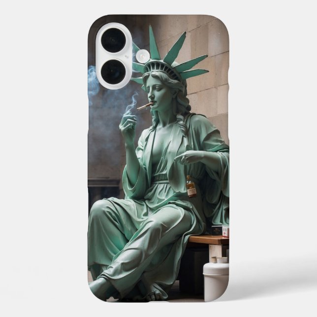 Statue Liberty rauchen Zigarettenrebel Kunstgesche Case-Mate iPhone Hülle (Rückseite)