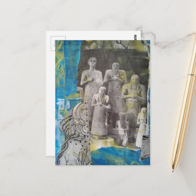 Statue Menschen Mixed-Media-Collage Postkarte (Vorderseite/Rückseite Beispiel)