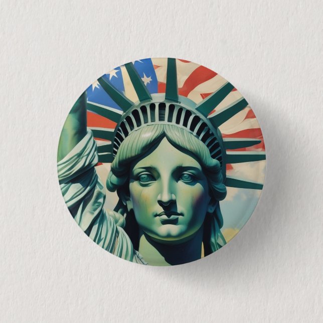 Statue of Liberty & American Flag Art New York Button (Vorderseite)