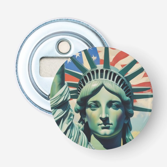 Statue of Liberty & American Flag Art New York Flaschenöffner (Vorderseite)