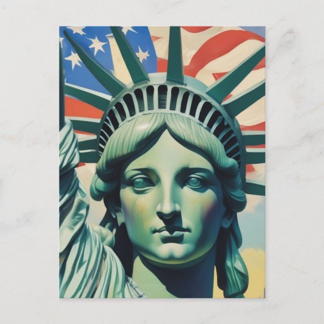 Statue of Liberty & American Flag Art New York Postkarte (Vorderseite)