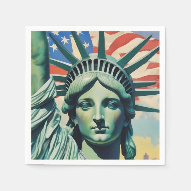 Statue of Liberty & American Flag Art New York Serviette (Vorderseite)