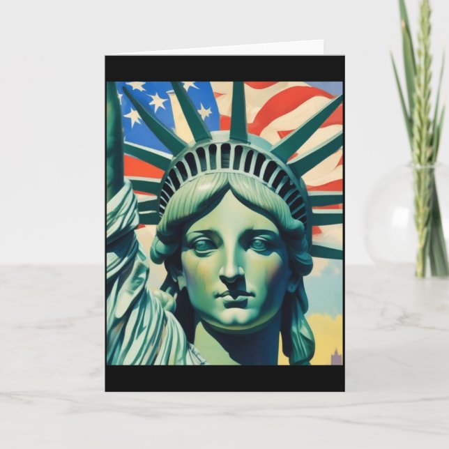 Statue Of Liberty American Flag Art New York T Shi Karte (Vorderseite)