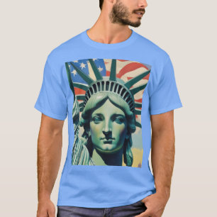Statue of Liberty & American Flag Art New York T-Shirt