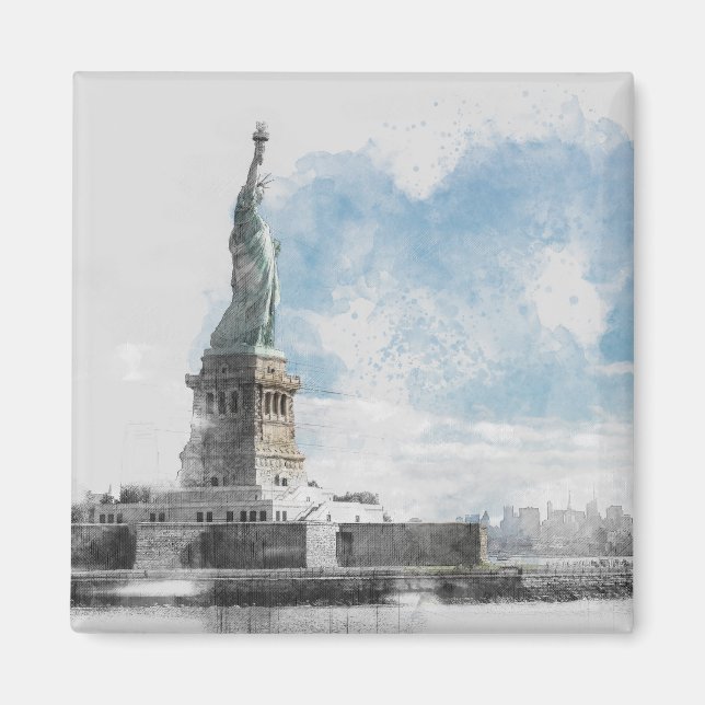 Statue of Liberty Magnet Manhattan NYC Wasserfarbe (Vorne)