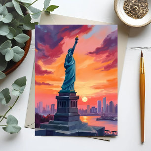 Statue of Liberty NYC-Silhouette Sonnenuntergang A Postkarte