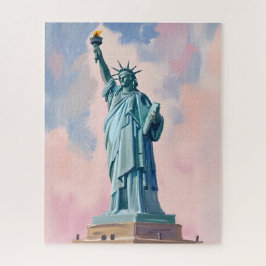 Statue of Liberty Pastel Sunset NYC Watercolor Puzzle