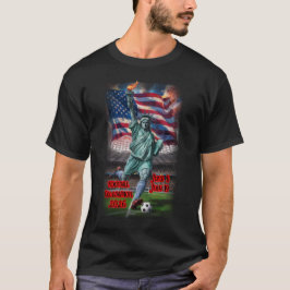 Statue of Liberty plays Soccer on a Black  T-Shirt
