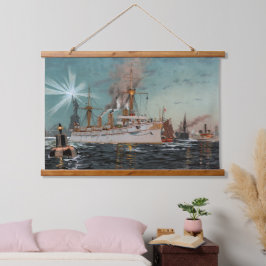 Statue of Liberty Ship Hudson New York City Wandteppich Mit Holzrahmen