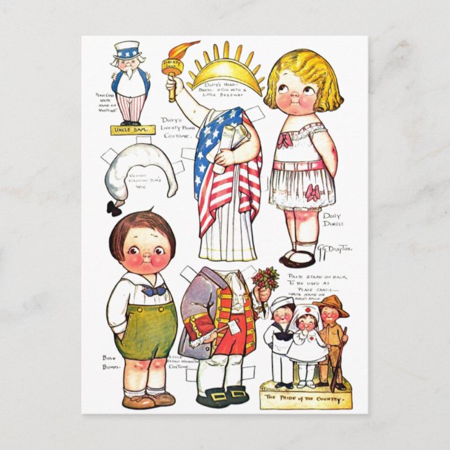 Statue of Liberty Uncle Sam George Washington Doll Postkarte (Vorderseite)