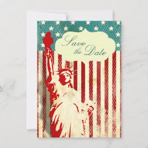 Statue of Liberty und Flagge Hochzeit Save the Dat Einladung