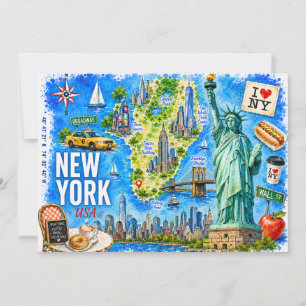 Statue of Liberty USA Aquarell Reise Postkarten