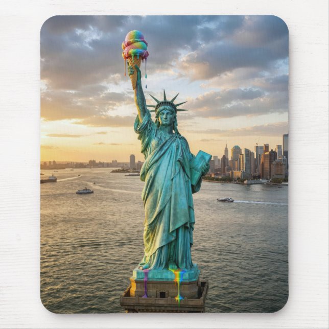 Statue of Liberty With Rainbow Ice Cream Cone Mousepad (Vorne)