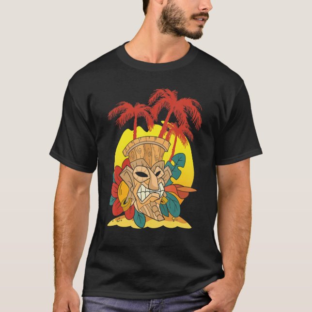 Statue Tiki Maske Polynesisch Luau Party Hawaiian  T-Shirt (Vorderseite)