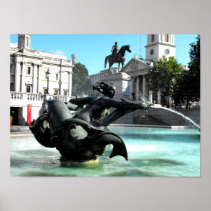 Statue und Brunnen am Trafalgar Square Poster