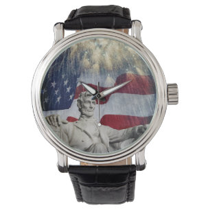 Statue von Lincoln & American Flag mit Feuerwerk Armbanduhr