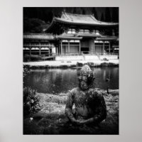 Statue vor dem buddhistischen Tempel, Oahu B&W
