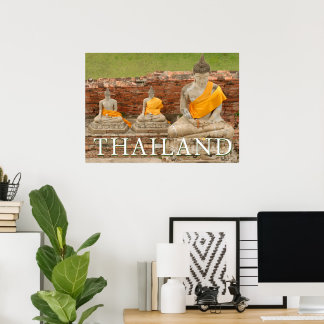 Statuen der Sitting Buddhas | Ayutthaya, Thailand Poster