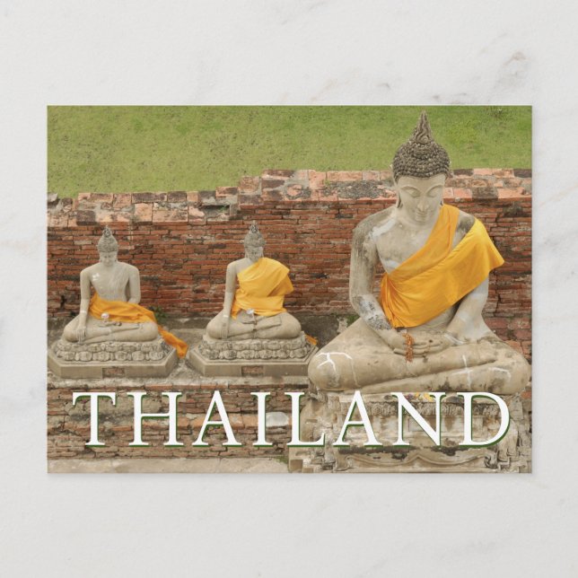 Statuen der Sitting Buddhas | Ayutthaya, Thailand Postkarte (Vorderseite)