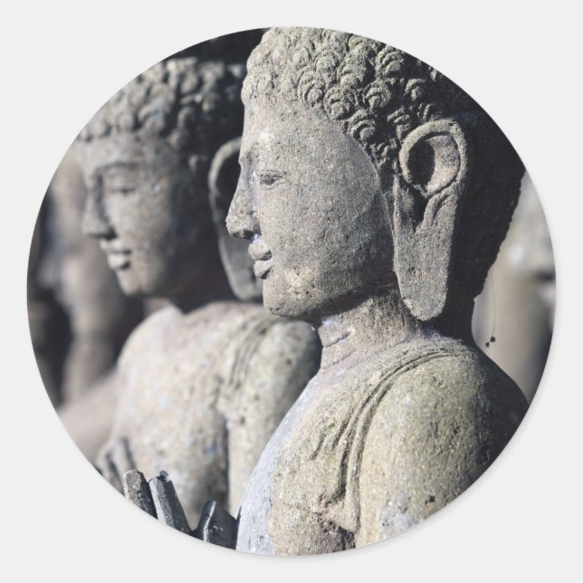 Statuen von Stone Buddha Runder Aufkleber (Vorderseite)