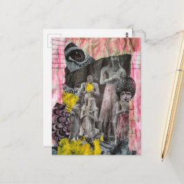 Statues of People mixed media collage Postkarte