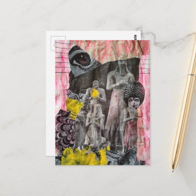 Statues of People mixed media collage Postkarte (Vorderseite/Rückseite Beispiel)