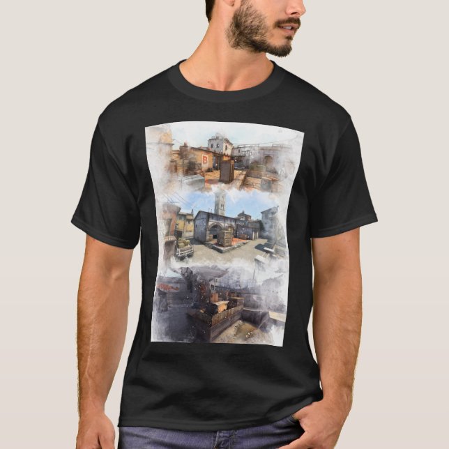 Staub 2 Inferno und Überlauf Wasserfarbe CSGO Kart T-Shirt (Vorderseite)