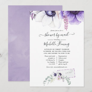 Staub-Violett-Aquarell-Blumen-Baby-Party per Post Einladung