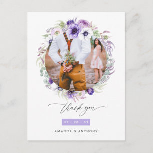 Staub-Violette-Pastell-Blumen-Hochzeit-Foto-Dankes Postkarte