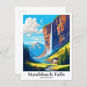 Staubbach Falls Switzerland Travel Illustration Postkarte