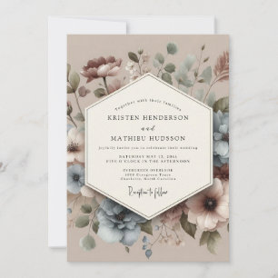 Staubblau-antike Florale Hochzeit Einladung