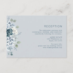 Staubblau Aquarell Blumen Hochzeitsempfang Einladu Begleitkarte