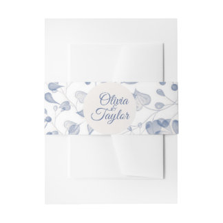 Staubblau Aquarell Blumenhochzeit Einladungsbanderole