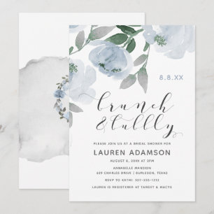 Staubblau Aquarell Braut Brunch Sprudelnde Dusche Einladung