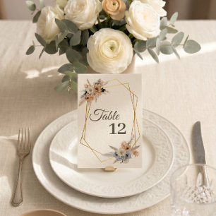 Staubblau Beige Blumen Gold Hochzeit Tischnummer